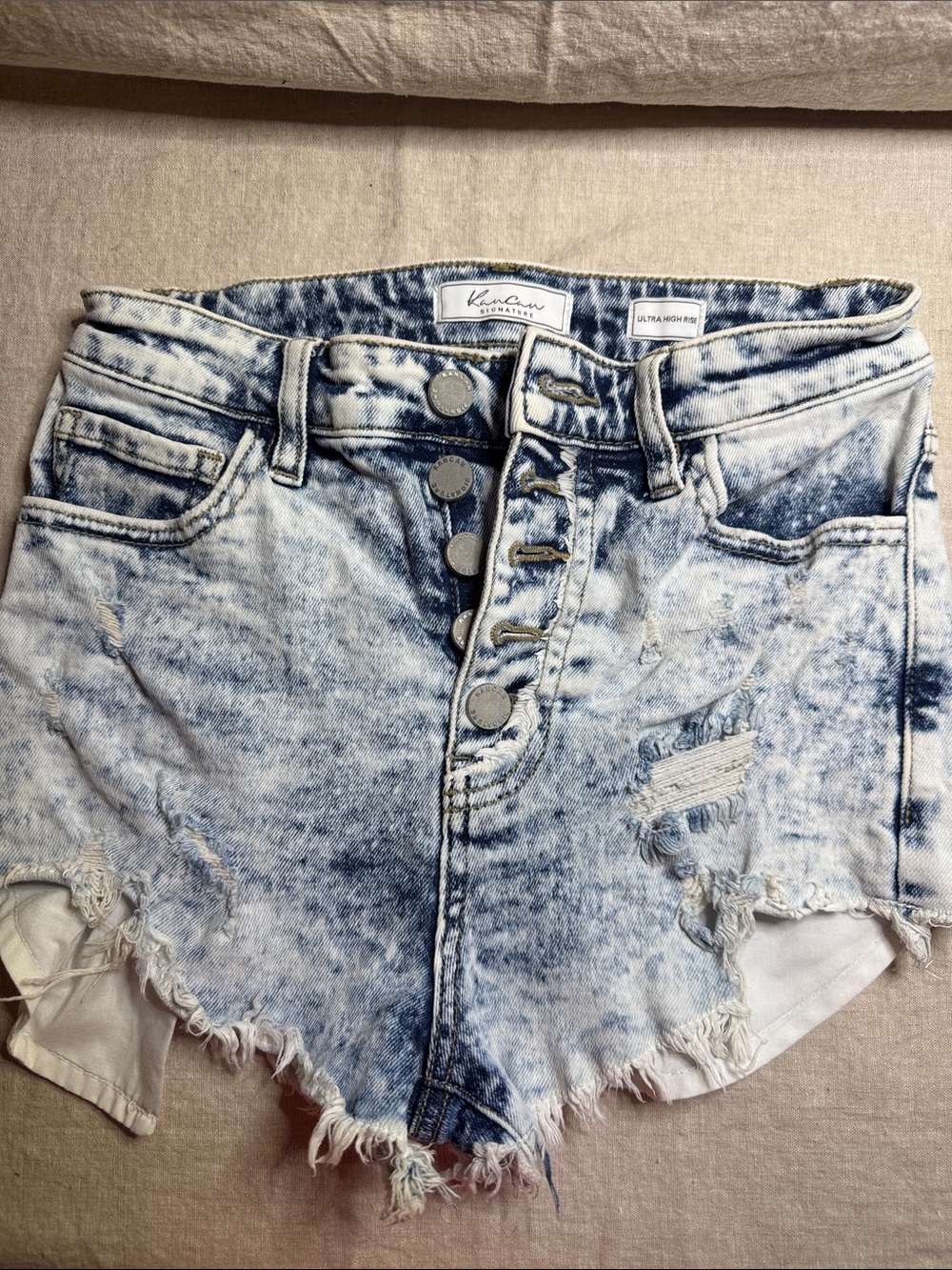 KanCan Light Blue Acid-Wash High-Rise Denim Shorts